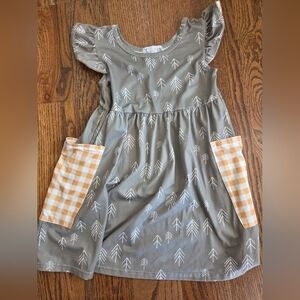 Charming Two Can Green Kids Dress with Tree Print